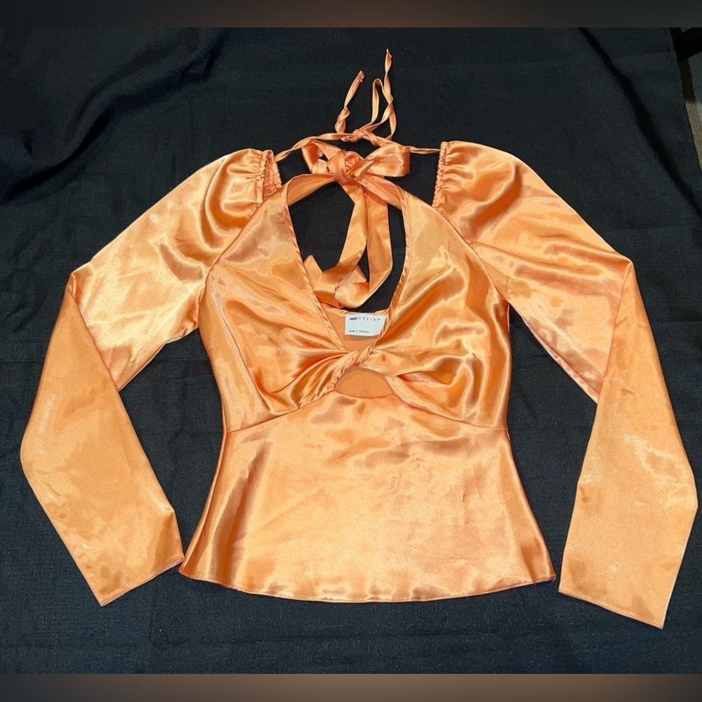 ASOS Twist Front Satin Blouse, Satin Top, orange top, vibrant top, neon top
